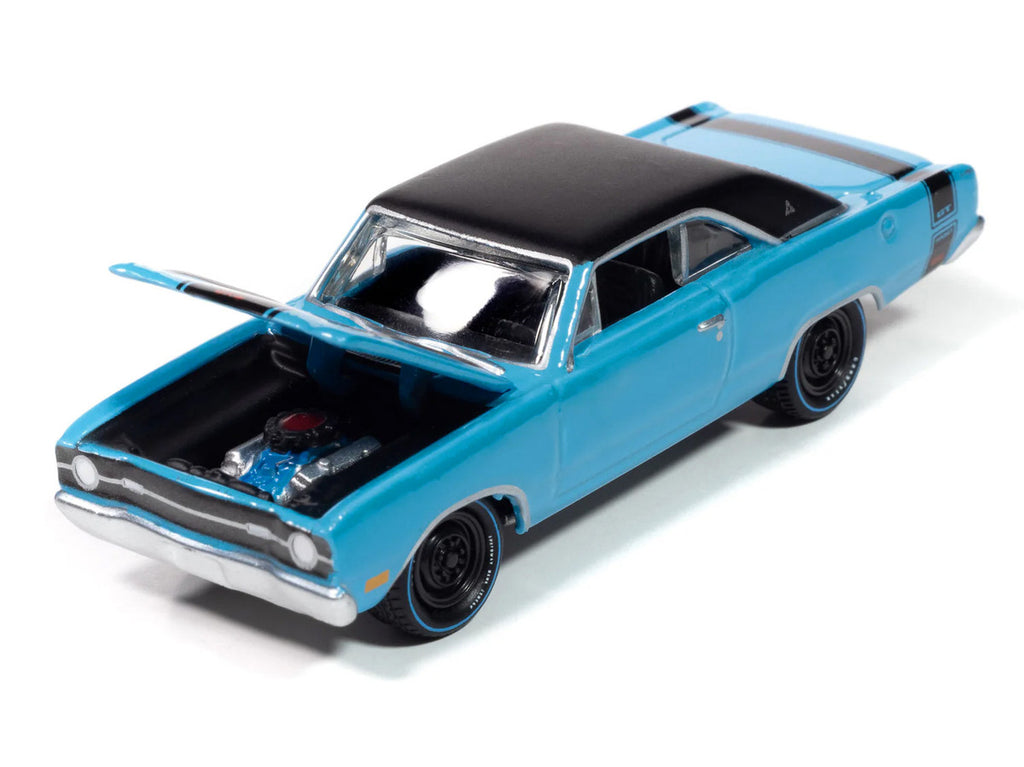 1969 Dodge Dart GTS 340 Blue with Black Top and Stripes "Goodyear Blue Streak" "Pop Culture" 2025 Release 1 1/64 Diecast Model Car by Johnny Lightning-0
