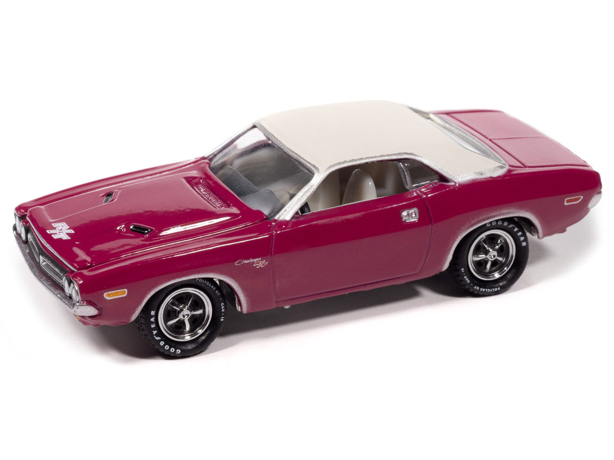 1971 Dodge Challenger R/T Panther Pink with White Top and Interior "Classic Gold Collection" 1/64 Diecast Model Car by Johnny Lightning-1
