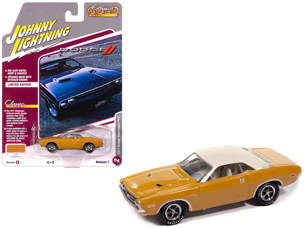 1971 Dodge Challenger R/T Butterscotch with White Top and Interior "Classic Gold Collection" 1/64 Diecast Model Car by Johnny Lightning-0