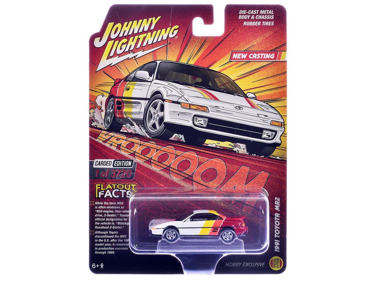 1991 Toyota MR2 White with Stripes "Hobby Exclusive" Series Limited Edition to 3720 pieces Worldwide 1/64 Diecast Model Car by Johnny Lightning-0