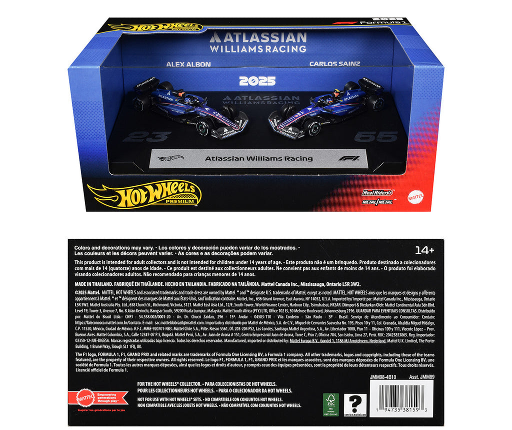 "Atlassian Williams Racing" Formula One F1 World Championship (2025) 2 Piece Set Diecast Model Cars by Hot Wheels-2