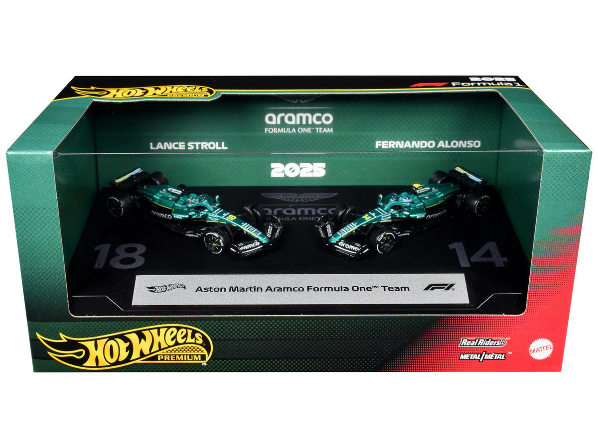 "Aston Martin Aramco Formula One Team" Formula One F1 World Championship (2025) 2 Piece Set Diecast Model Cars by Hot Wheels-1
