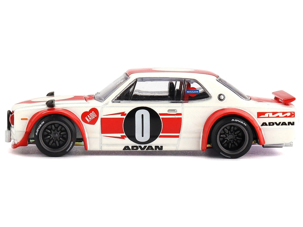 Nissan Skyline 2000GT-R (KPGC10) "Kaido Works V2" RHD (Right Hand Drive) White with Red Stripes (Designed by Jun Imai) "Kaido House" Special 1/64 Diecast Model Car by Mini GT-2