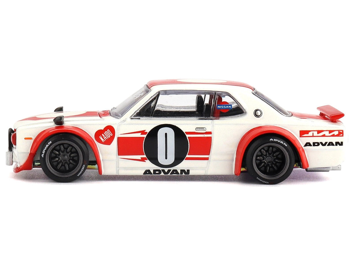 Nissan Skyline 2000GT-R (KPGC10) "Kaido Works V2" RHD (Right Hand Drive) White with Red Stripes (Designed by Jun Imai) "Kaido House" Special 1/64 Diecast Model Car by Mini GT-2