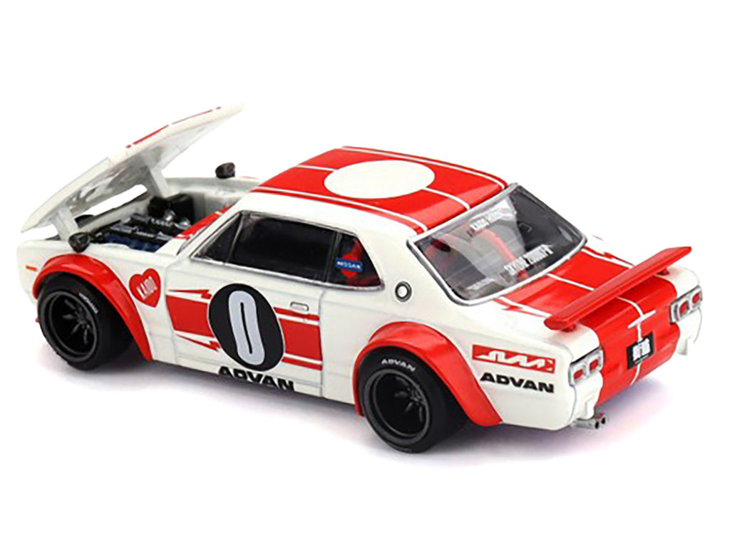 Nissan Skyline 2000GT-R (KPGC10) "Kaido Works V2" RHD (Right Hand Drive) White with Red Stripes (Designed by Jun Imai) "Kaido House" Special 1/64 Diecast Model Car by Mini GT-3