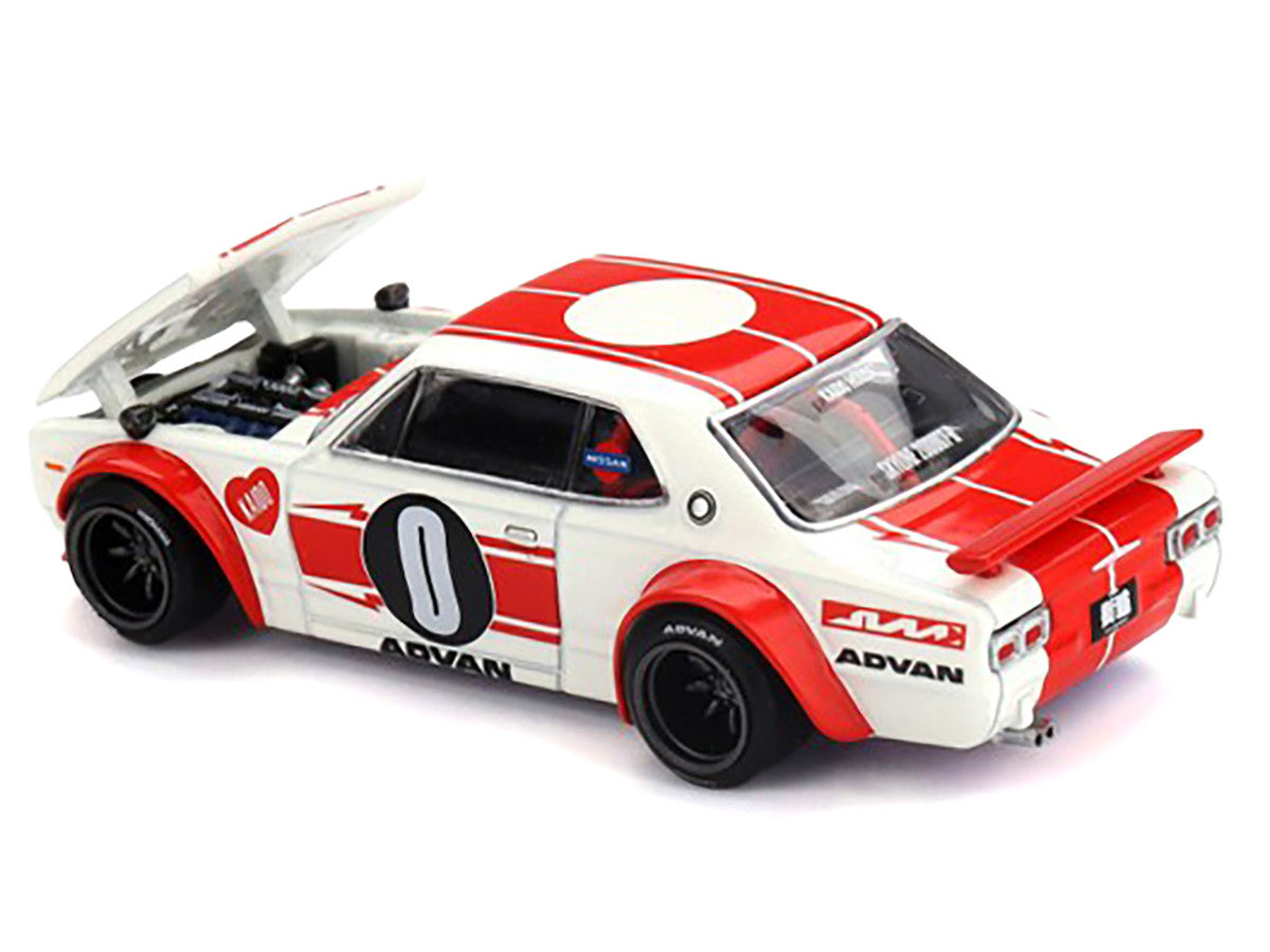 Nissan Skyline 2000GT-R (KPGC10) "Kaido Works V2" RHD (Right Hand Drive) White with Red Stripes (Designed by Jun Imai) "Kaido House" Special 1/64 Diecast Model Car by Mini GT-3