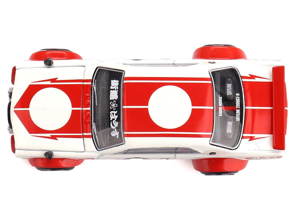 Nissan Skyline 2000GT-R (KPGC10) "Kaido Works V2" RHD (Right Hand Drive) White with Red Stripes (Designed by Jun Imai) "Kaido House" Special 1/64 Diecast Model Car by Mini GT-4