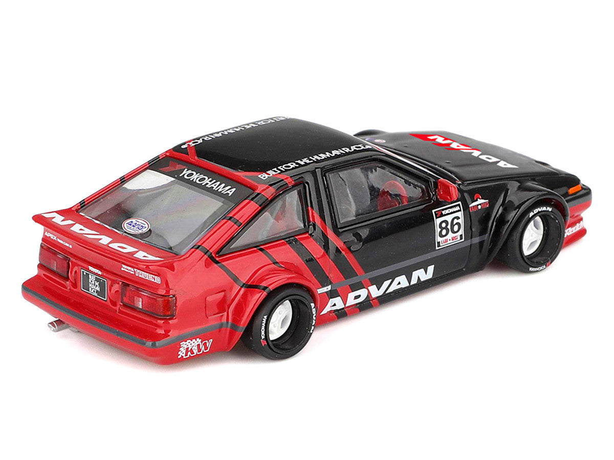 Toyota AE86 Sprinter Trueno RHD (Right Hand Drive) #86 "Kaido ADVAN" Black and Red (Designed by Jun Imai) "Kaido House" Special 1/64 Diecast Model Car by Mini GT-2