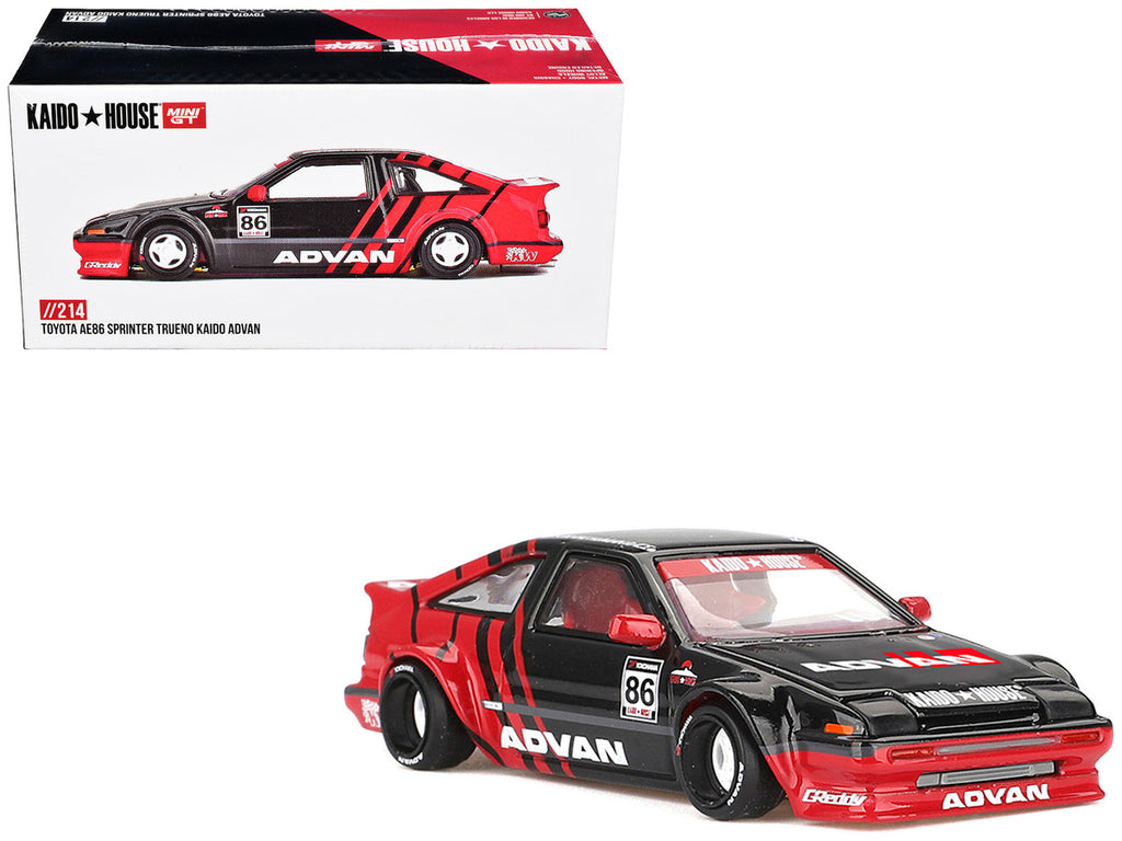 Toyota AE86 Sprinter Trueno RHD (Right Hand Drive) #86 "Kaido ADVAN" Black and Red (Designed by Jun Imai) "Kaido House" Special 1/64 Diecast Model Car by Mini GT-3