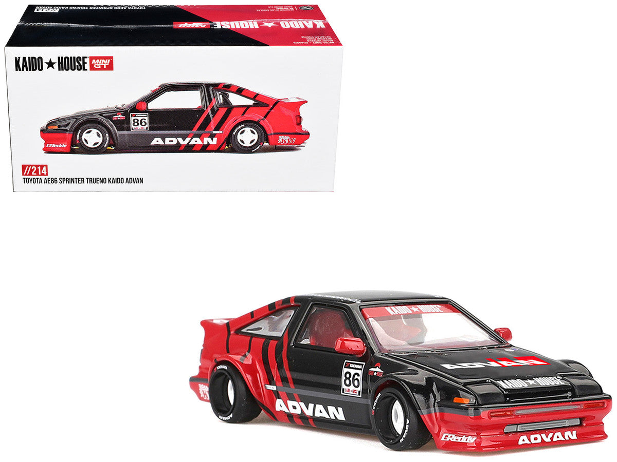 Toyota AE86 Sprinter Trueno RHD (Right Hand Drive) #86 "Kaido ADVAN" Black and Red (Designed by Jun Imai) "Kaido House" Special 1/64 Diecast Model Car by Mini GT-3