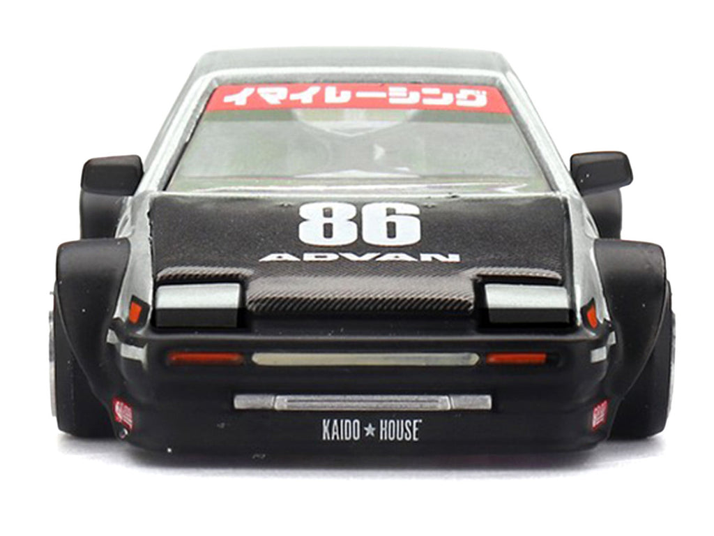 Toyota AE86 Sprinter Trueno RHD (Right Hand Drive) #86 "Kaido Street V2" Silver Metallic and Black with Carbon Hood and Graphics (Designed by Jun Imai) "Kaido House" 1/64 Die Cast Model Car by Mini GT-3