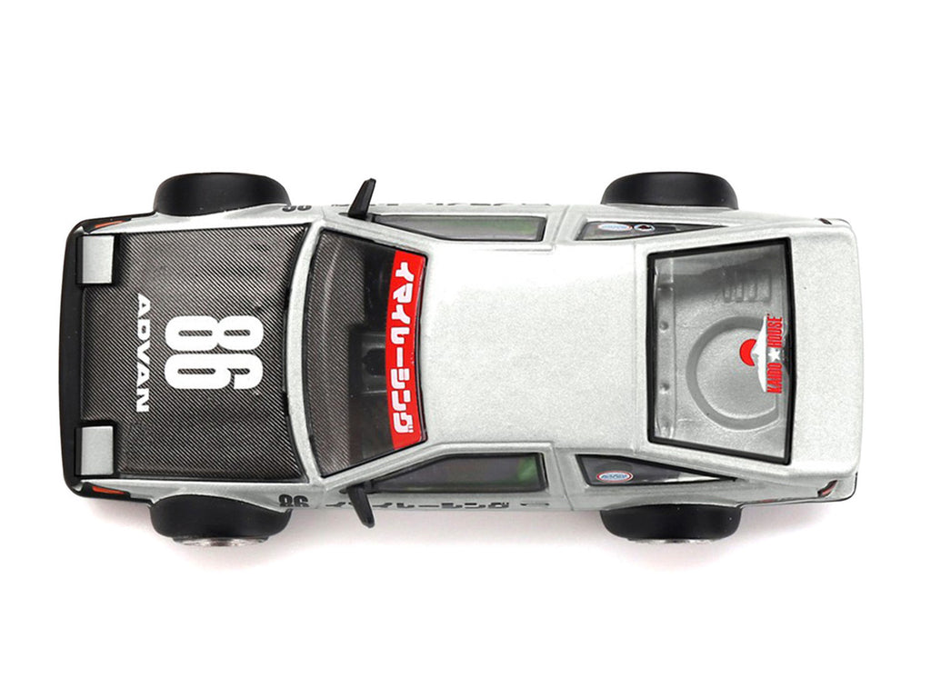 Toyota AE86 Sprinter Trueno RHD (Right Hand Drive) #86 "Kaido Street V2" Silver Metallic and Black with Carbon Hood and Graphics (Designed by Jun Imai) "Kaido House" 1/64 Die Cast Model Car by Mini GT-2