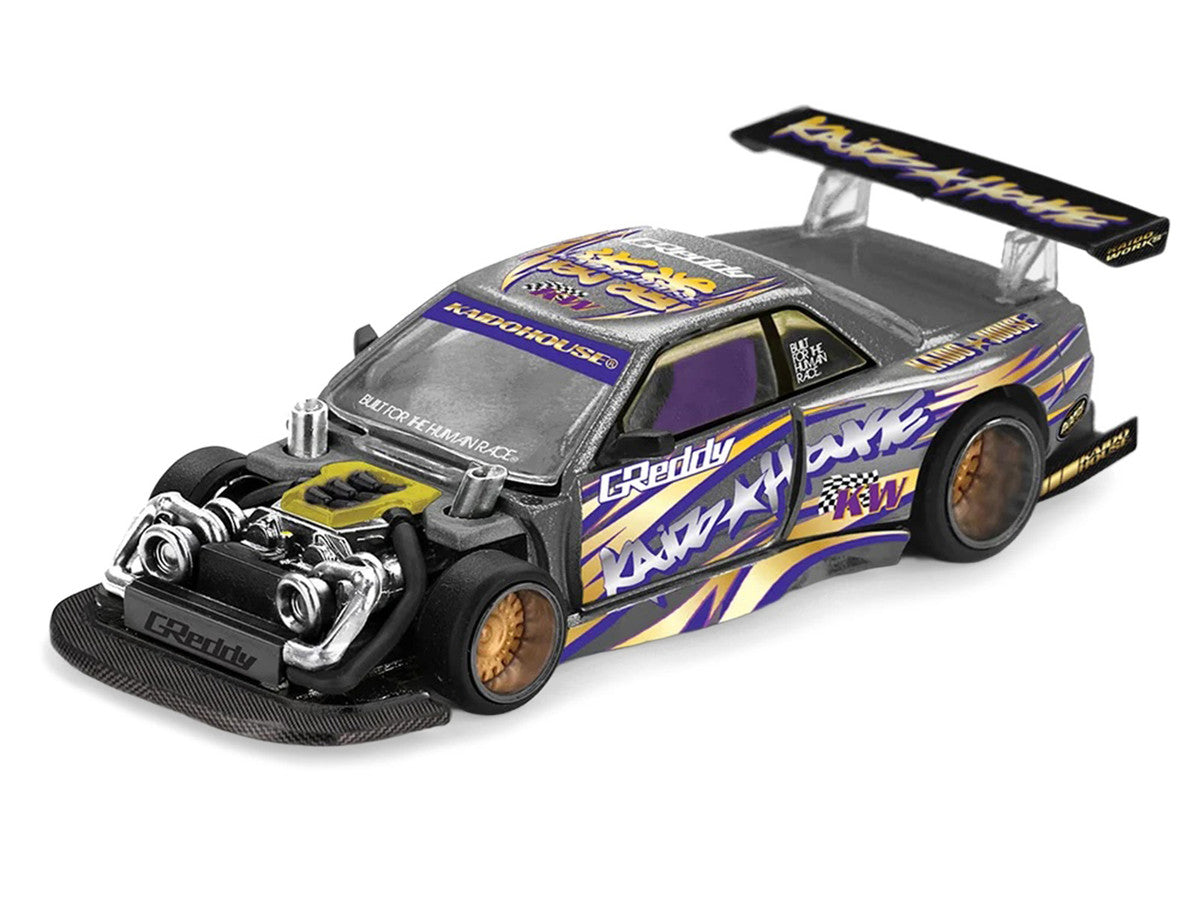 Nissan Silvia S13-R "Kaido Drift V1" RHD (Designed by Jun Imai) Gray Metallic with Graphics "Kaido House" Special 1/64 Diecast Model Car by Mini GT-0