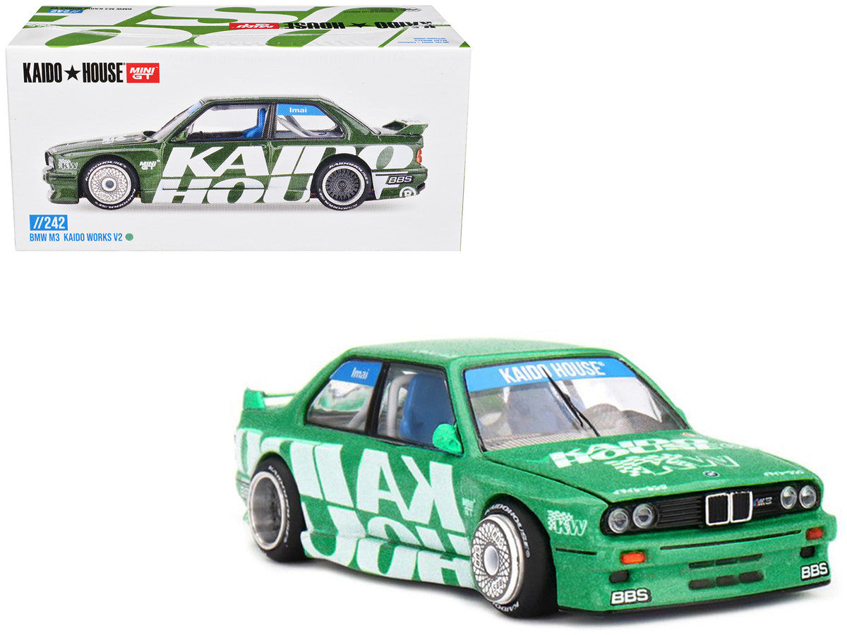 BMW M3 "Kaido Works V2" Green Metallic with Graphics (Designed by Jun Imai) "Kaido House" Special 1/64 Diecast Model Car by Mini GT-4