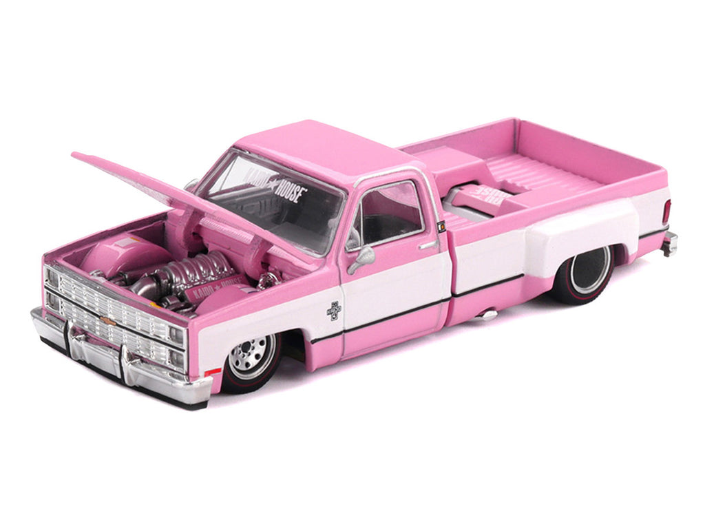 Chevrolet Silverado Dually Pickup Truck "Vintage Spec V2" Pink with White Sides (Designed by Jun Imai) "Kaido House" Special 1/64 Diecast Model Car by Mini GT-1