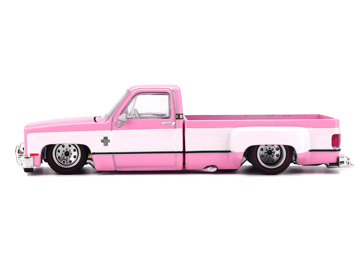 Chevrolet Silverado Dually Pickup Truck "Vintage Spec V2" Pink with White Sides (Designed by Jun Imai) "Kaido House" Special 1/64 Diecast Model Car by Mini GT-2
