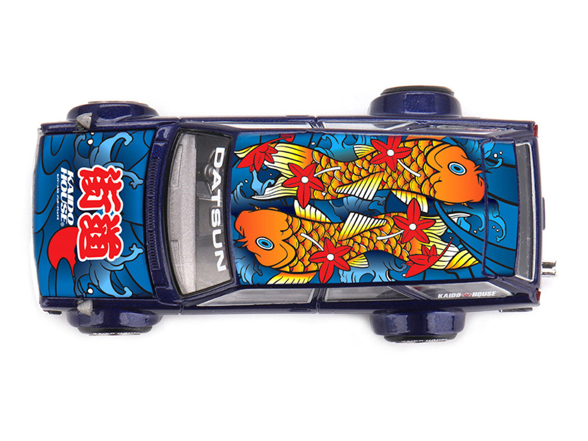 Datsun Kaido 510 Wagon RHD (Right Hand Drive) "Koi Wagon V1" Blue with Koi Fish Graphics (Designed by Jun Imai) "Kaido House" Special 1/64 Diecast Model Car by Mini GT-2