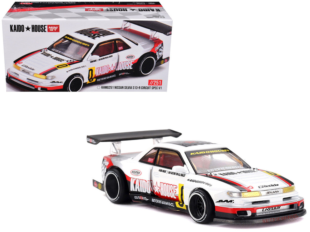 Nissan Silvia S13-R "Circuit Spec V1" RHD (Right Hand Drive) White with Graphics (Designed by Jun Imai) "Kaido House" Special 1/64 Diecast Model Car by Mini GT-3