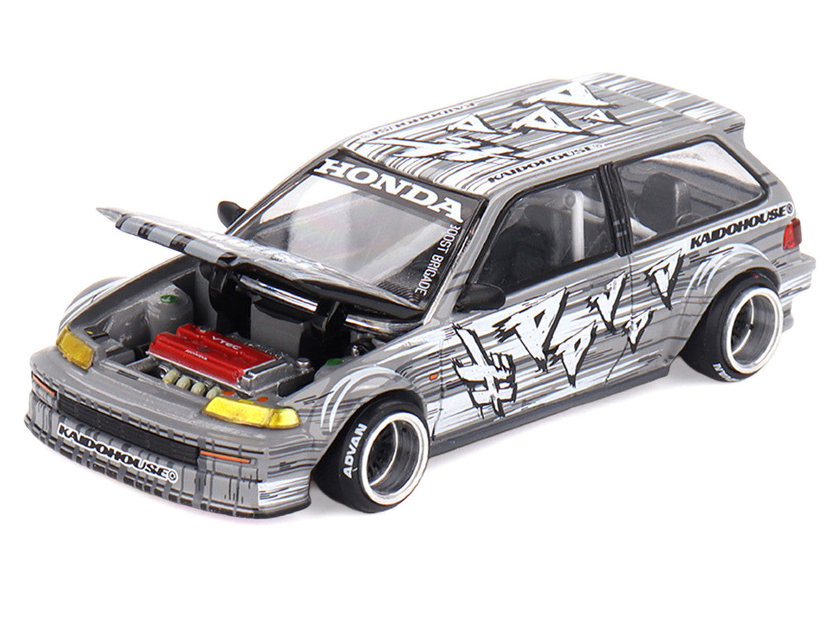 Honda Civic (EF) "Manga V1" Gray Metallic with Graphics (Designed by Jun Imai) "Kaido House" Special 1/64 Diecast Model Car by Mini GT-2