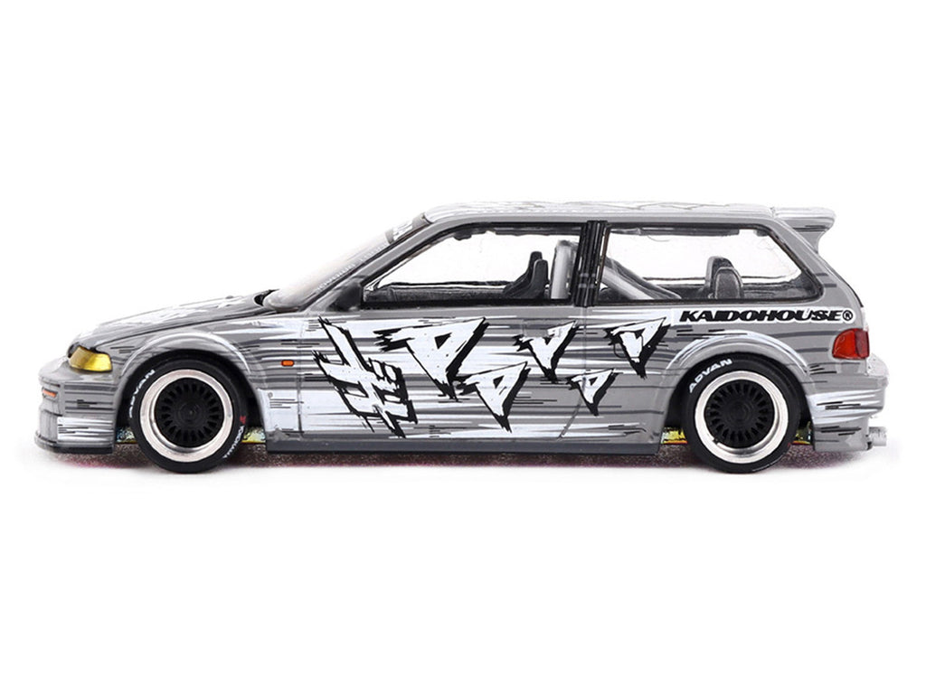 Honda Civic (EF) "Manga V1" Gray Metallic with Graphics (Designed by Jun Imai) "Kaido House" Special 1/64 Diecast Model Car by Mini GT-3