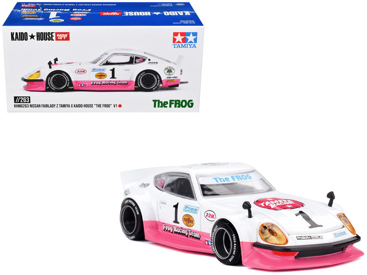 Nissan Fairlady Z RHD (Right Hand Drive) #1 "Tamiya Racing - Frog Racing Team" White and Pink (Designed by Jun Imai) "Kaido House" Special 1/64 Diecast Model Car by Mini GT-4