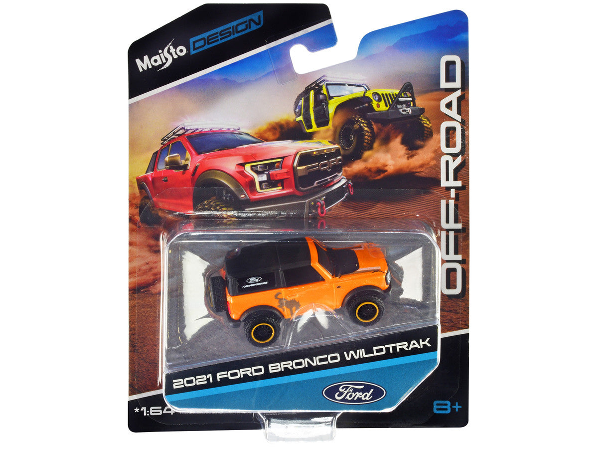 2021 Ford Bronco Wildtrak Orange Metallic with Black Top "Off-Road" "Maisto Design" Series 1/64 Diecast Model Car by Maisto-0