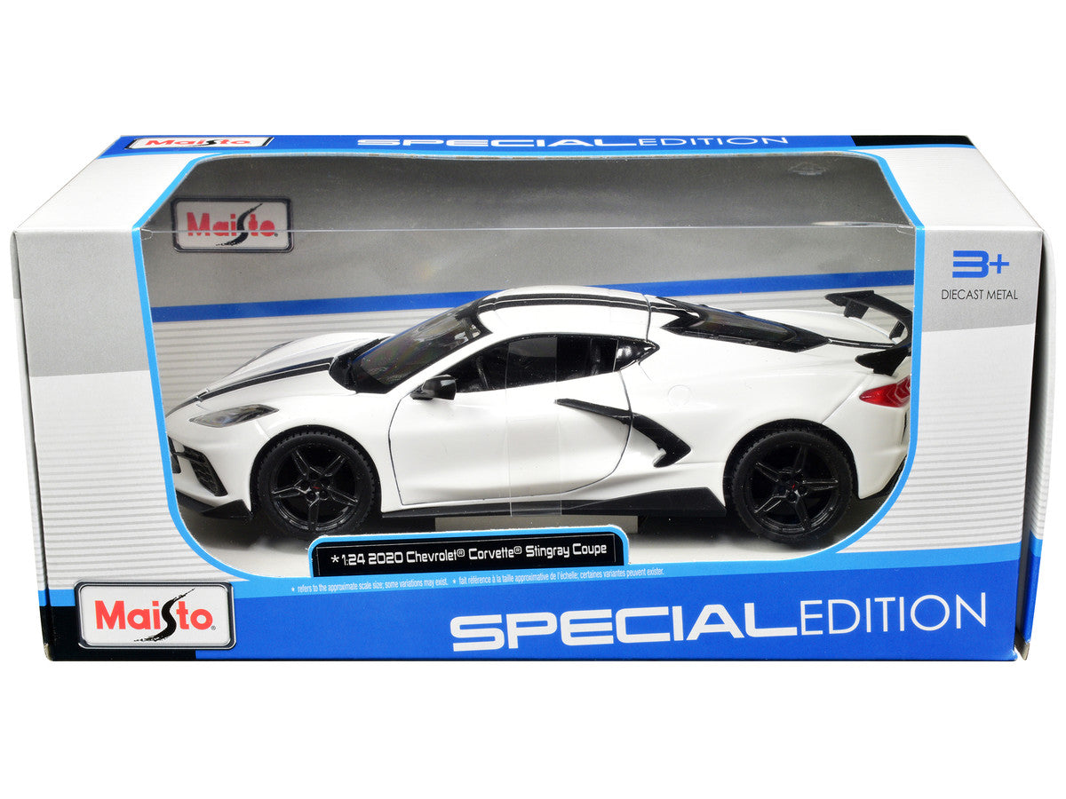 2020 Chevrolet Corvette Stingray Coupe White with Black Stripes "Special Edition" Series 1/24 Diecast Model Car by Maisto-0
