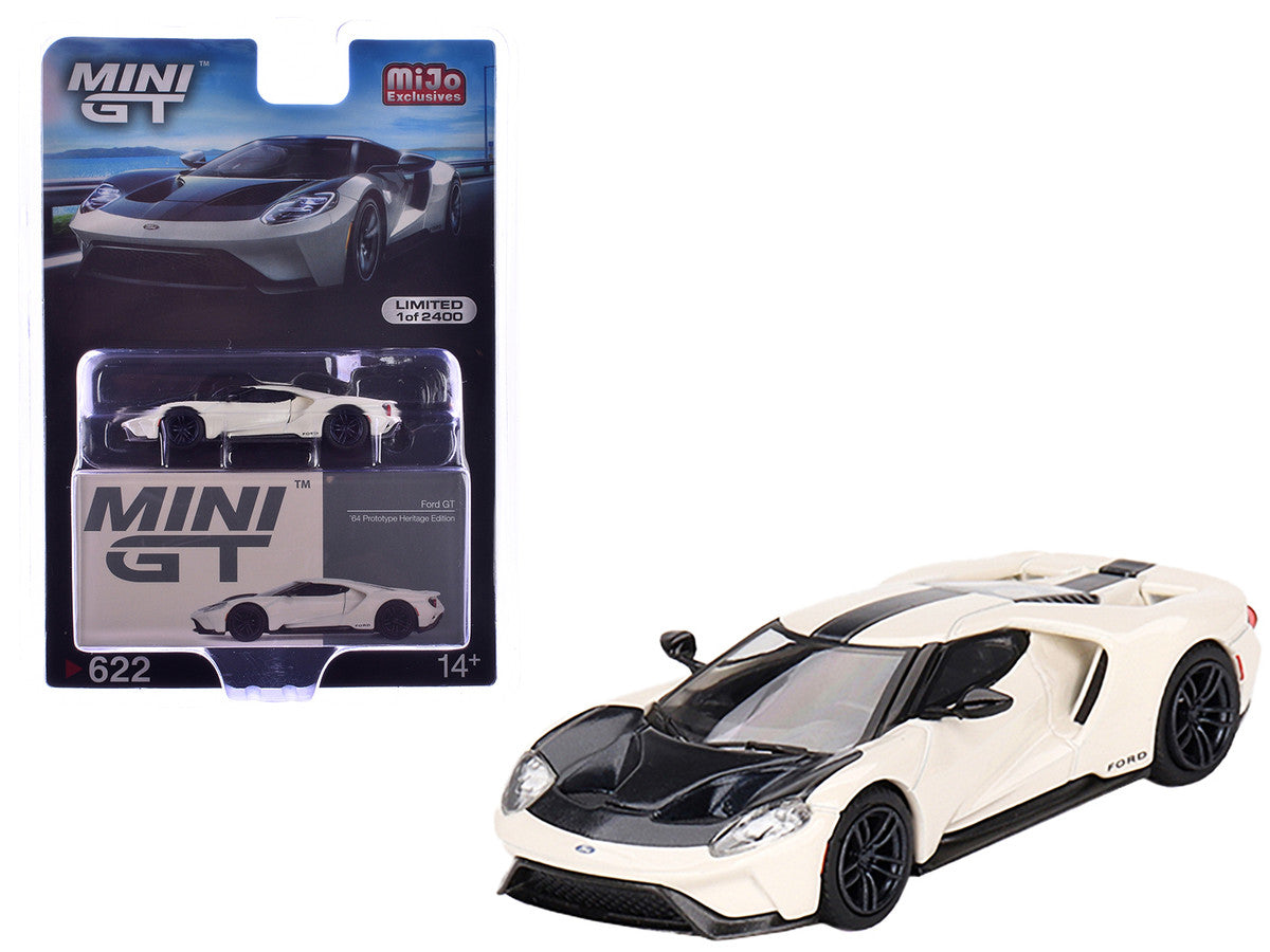 Ford GT "1964 Prototype Heritage Edition" Wimbledon White with Black Hood and Stripe Limited Edition to 2400 pieces Worldwide 1/64 Diecast Model Car by Mini GT-2