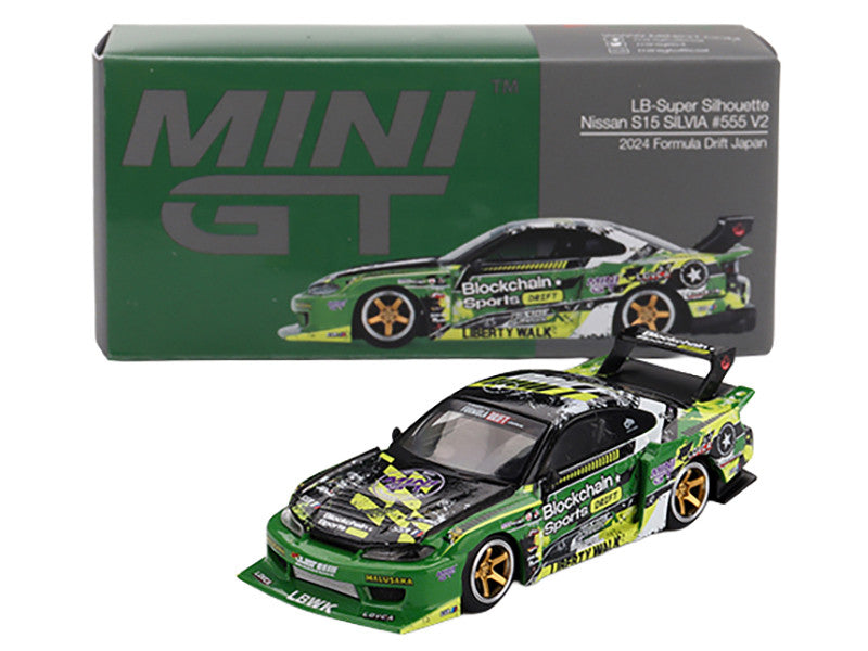 Nissan "LB-Super Silhouette" S15 SILVIA RHD (Right Hand Drive) #555 "V2" Yukio Fausto "Formula Drift Japan" (2024) Limited Edition 1/64 Diecast Model Car by Mini GT-2