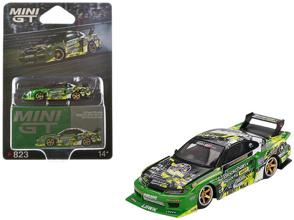 Nissan "LB-Super Silhouette" S15 SILVIA RHD (Right Hand Drive) #555 "V2" Yukio Fausto "Formula Drift Japan" (2024) Limited Edition 1/64 Diecast Model Car by Mini GT-3