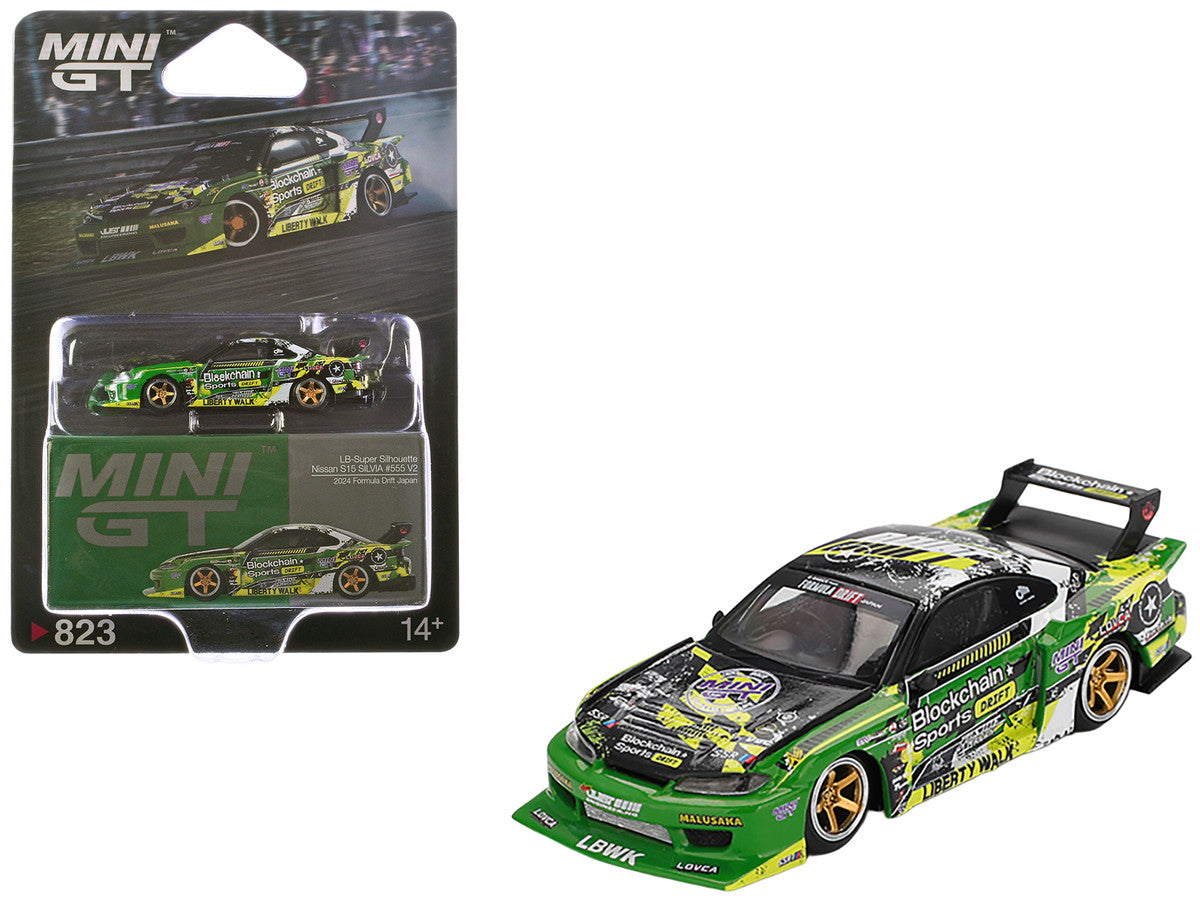 Nissan "LB-Super Silhouette" S15 SILVIA RHD (Right Hand Drive) #555 "V2" Yukio Fausto "Formula Drift Japan" (2024) Limited Edition 1/64 Diecast Model Car by Mini GT-3