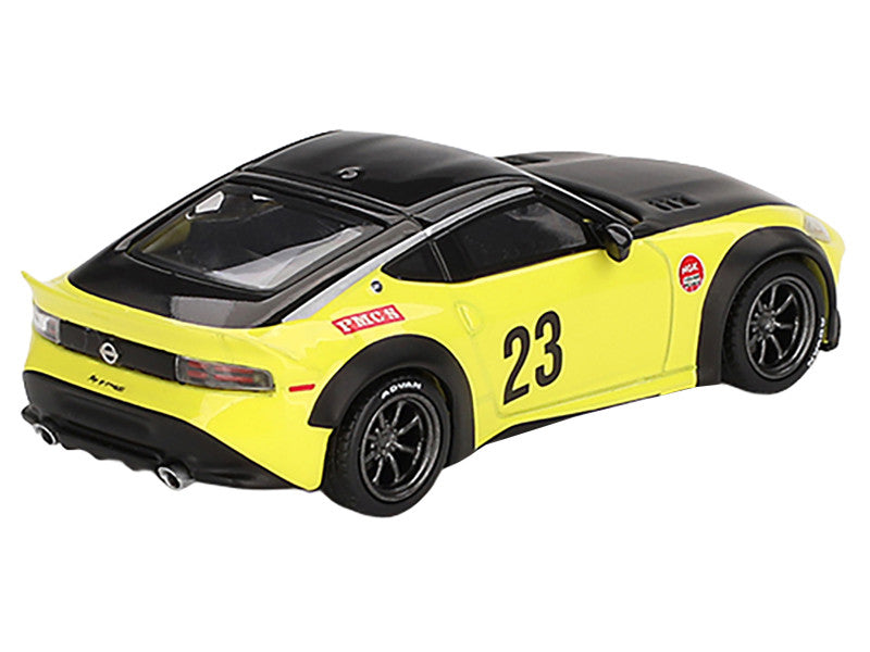 Nissan Z "LB-Nation Works" #23 Ikazuchi Yellow with Black Hood and Top Limited Edition 1/64 Diecast Model Car by Mini GT-2