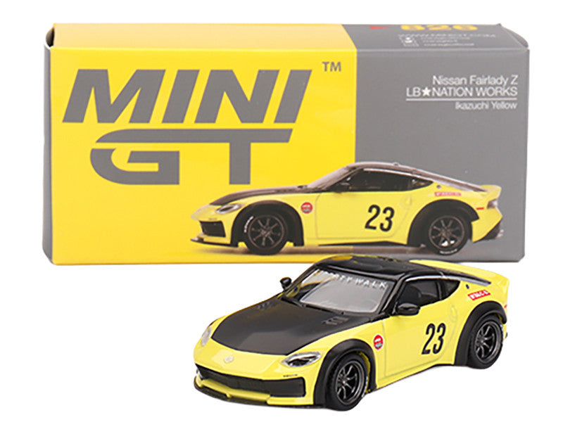 Nissan Z "LB-Nation Works" #23 Ikazuchi Yellow with Black Hood and Top Limited Edition 1/64 Diecast Model Car by Mini GT-0