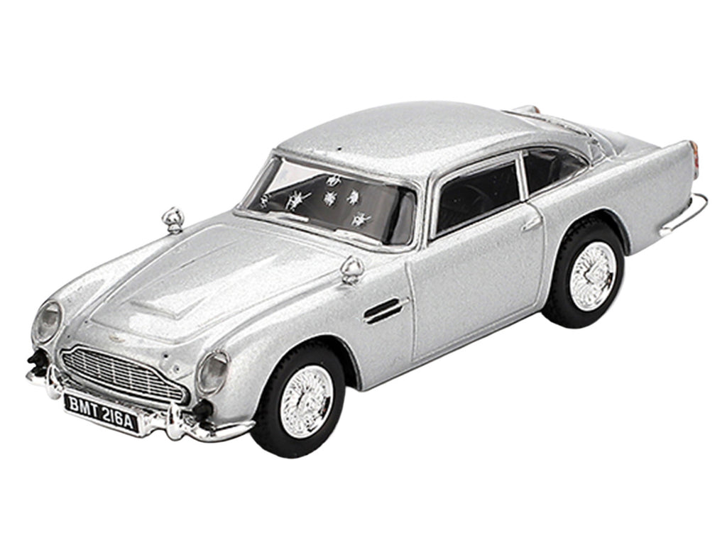 Aston Martin DB5 RHD (Right Hand Drive) Birch Silver Metallic (Damaged) 007 James Bond "Skyfall" (2012) Movie Limited Edition 1/64 Diecast Model Car by Mini GT-1