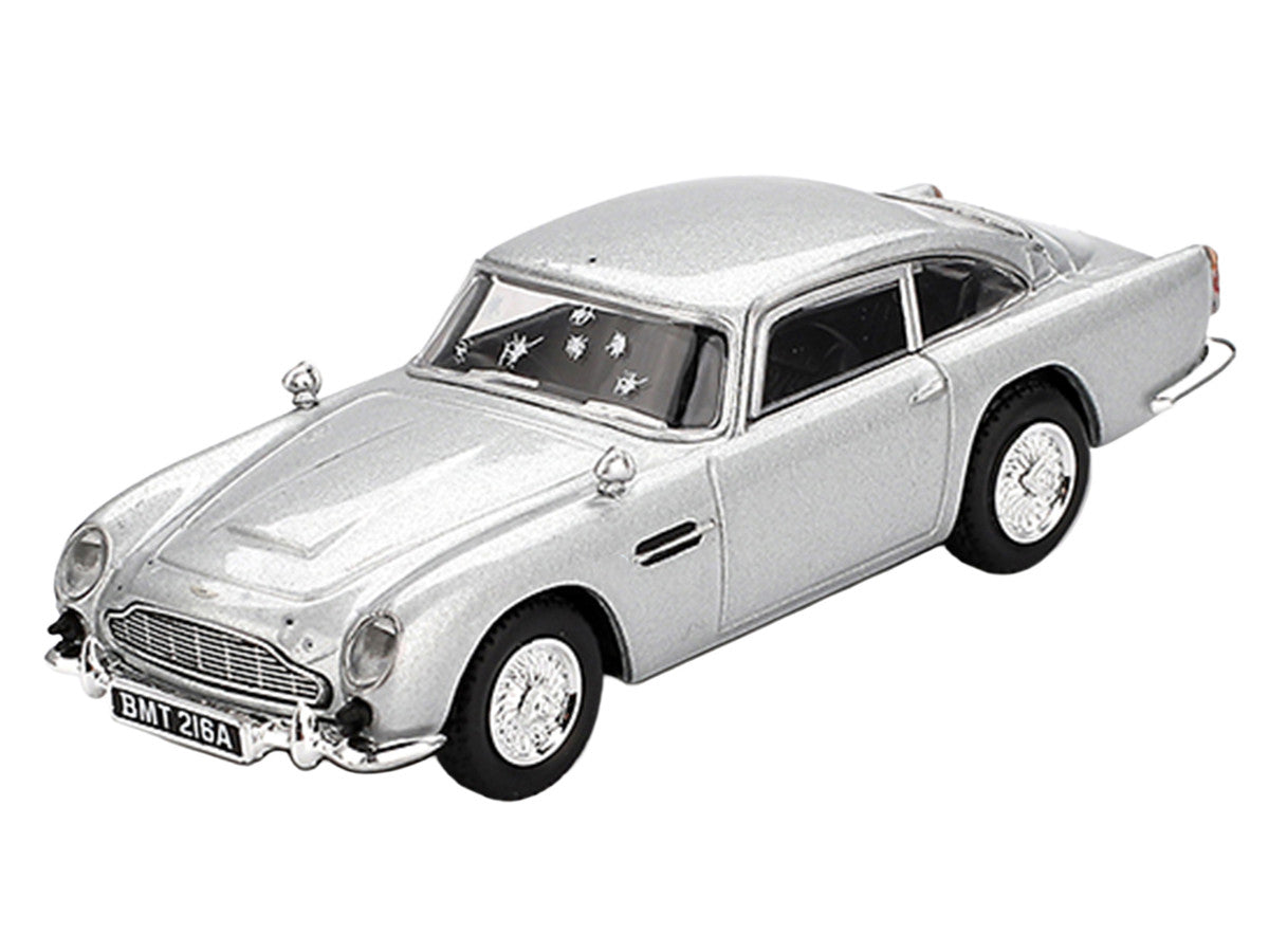 Aston Martin DB5 RHD (Right Hand Drive) Birch Silver Metallic (Damaged) 007 James Bond "Skyfall" (2012) Movie Limited Edition 1/64 Diecast Model Car by Mini GT-1