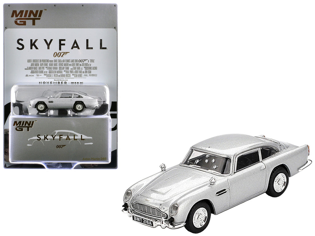 Aston Martin DB5 RHD (Right Hand Drive) Birch Silver Metallic (Damaged) 007 James Bond "Skyfall" (2012) Movie Limited Edition 1/64 Diecast Model Car by Mini GT-3