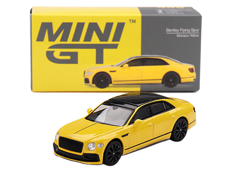 Bentley Flying Spur Monaco Yellow with Black Top Limited Edition 1/64 Diecast Model Car by Mini GT-1