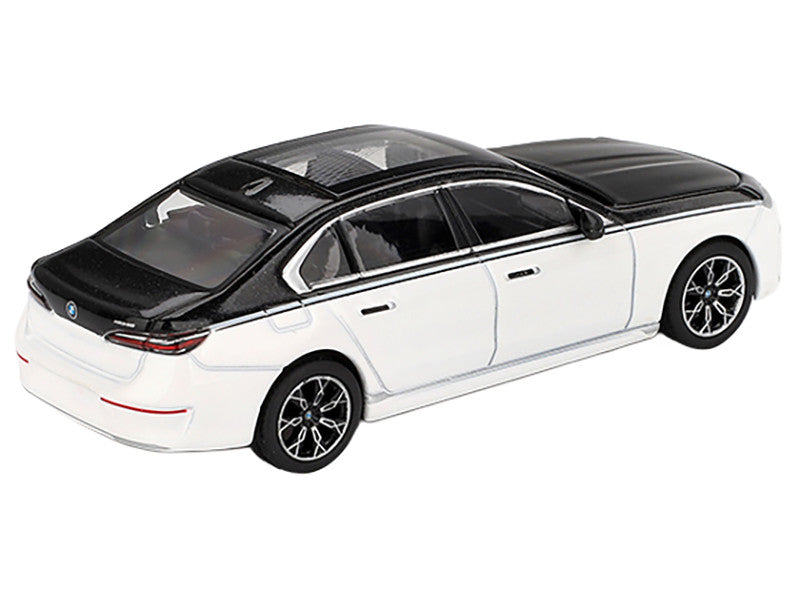 BMW i7 xDrive60 Dravit Alpine White and Black Sapphire Limited Edition 1/64 Diecast Model Car by Mini GT-2