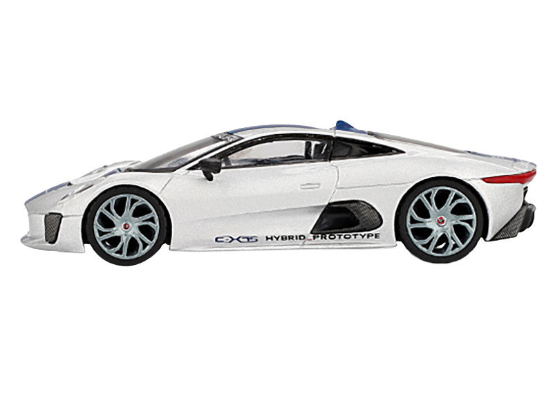 Jaguar C-X75 Silver Metallic with Blue Stripes Limited Edition 1/64 Diecast Model Car by Mini GT-1
