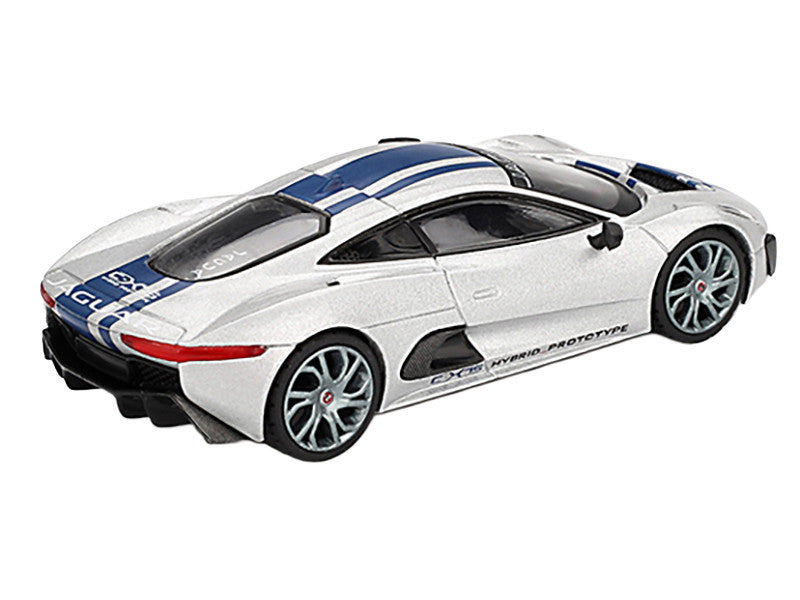 Jaguar C-X75 Silver Metallic with Blue Stripes Limited Edition 1/64 Diecast Model Car by Mini GT-0