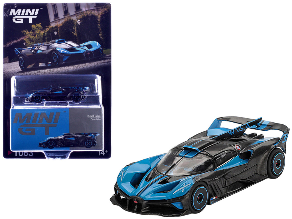 Bugatti Bolide Presentation Blue and Carbon Fiber Limited Edition 1/64 Diecast Model Car by Mini GT-0