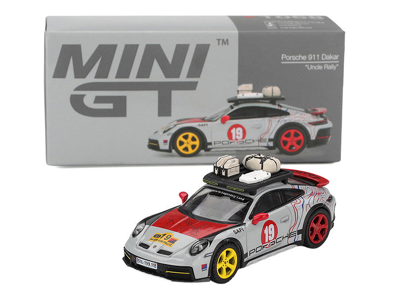 Porsche 911 Dakar #19 "Uncle Rally" Gray with Graphics and Roof Rack Limited Edition 1/64 Diecast Model Car by Mini GT-3