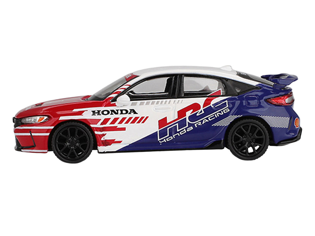 Honda Civic TYPE R "2024 Pace Car HRC" White with Red and Blue Graphics Limited Edition 1/64 Diecast Model Car by Mini GT-1