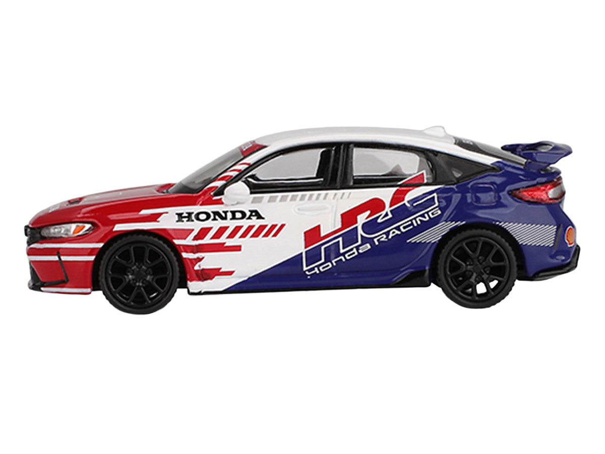 Honda Civic TYPE R "2024 Pace Car HRC" White with Red and Blue Graphics Limited Edition 1/64 Diecast Model Car by Mini GT-1
