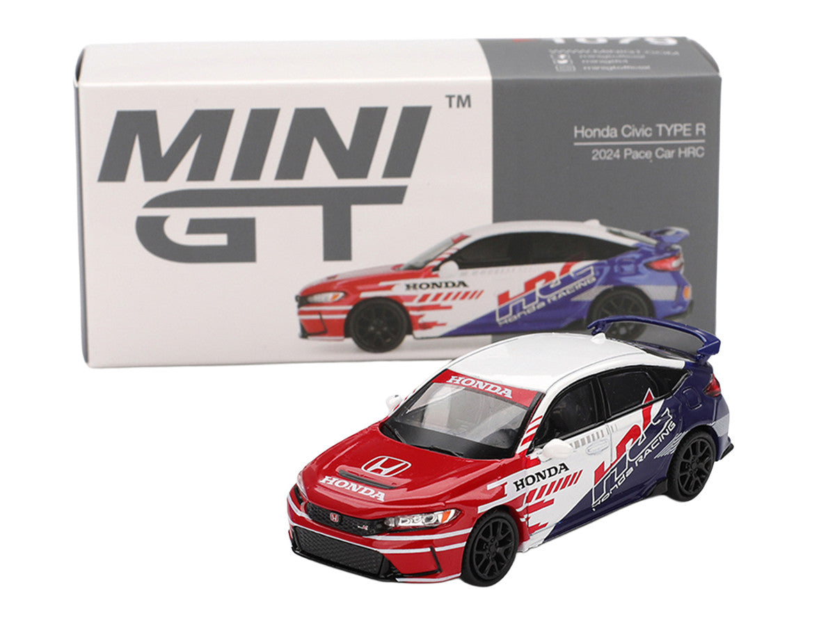 Honda Civic TYPE R "2024 Pace Car HRC" White with Red and Blue Graphics Limited Edition 1/64 Diecast Model Car by Mini GT-0