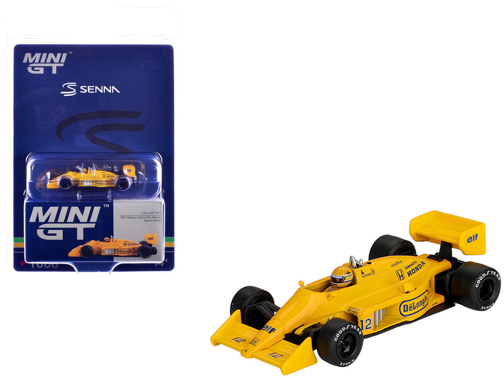 Lotus 99T #12 Ayrton Senna Winner Formula One F1 "Monaco GP" (1987) with Driver Figure Limited Edition 1/64 Die Cast Model Car by Mini GT-3