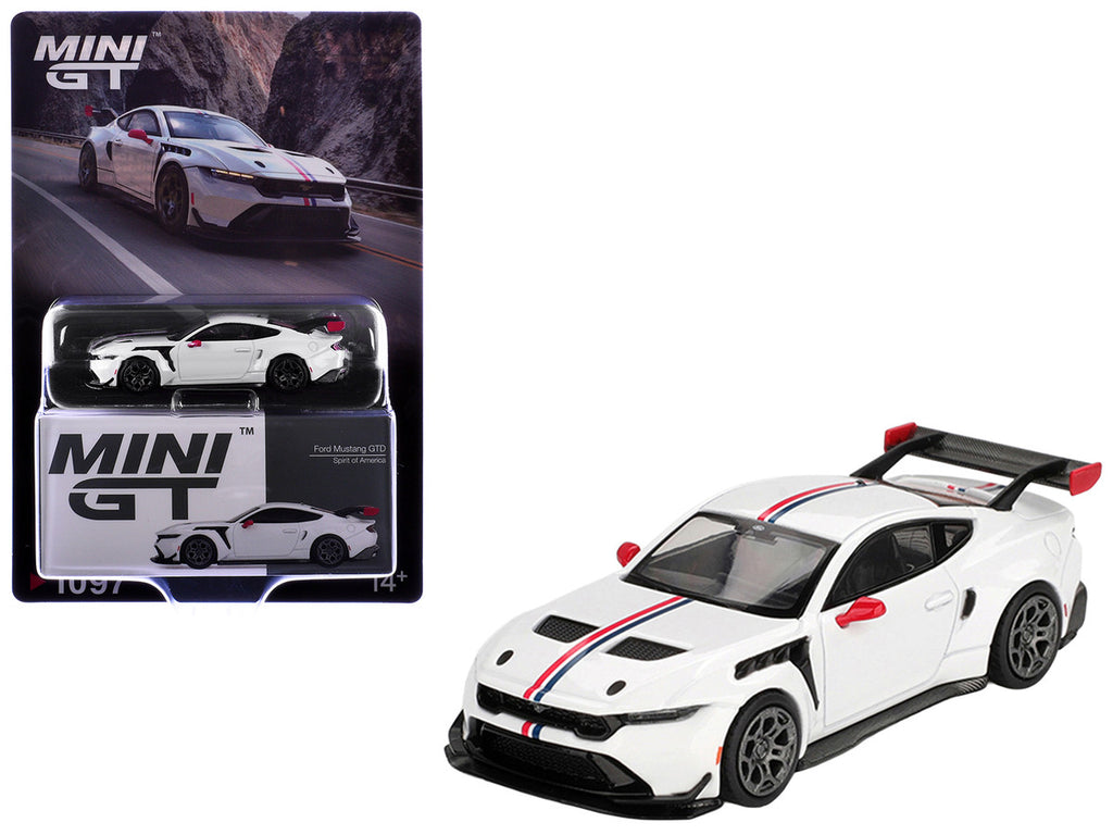 Ford Mustang GTD "Spirit of America" White with Red and Blue Stripes Limited Edition 1/64 Diecast Model Car by Mini GT-3
