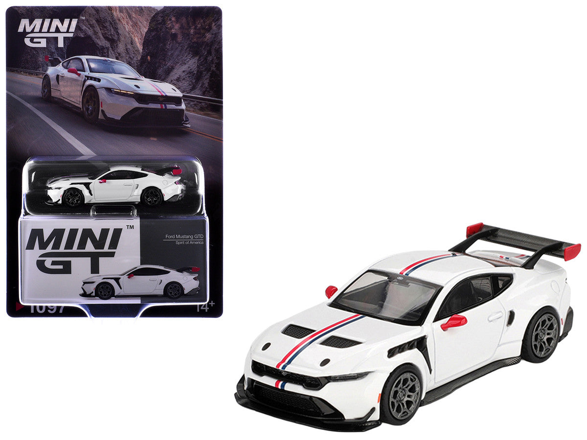 Ford Mustang GTD "Spirit of America" White with Red and Blue Stripes Limited Edition 1/64 Diecast Model Car by Mini GT-3