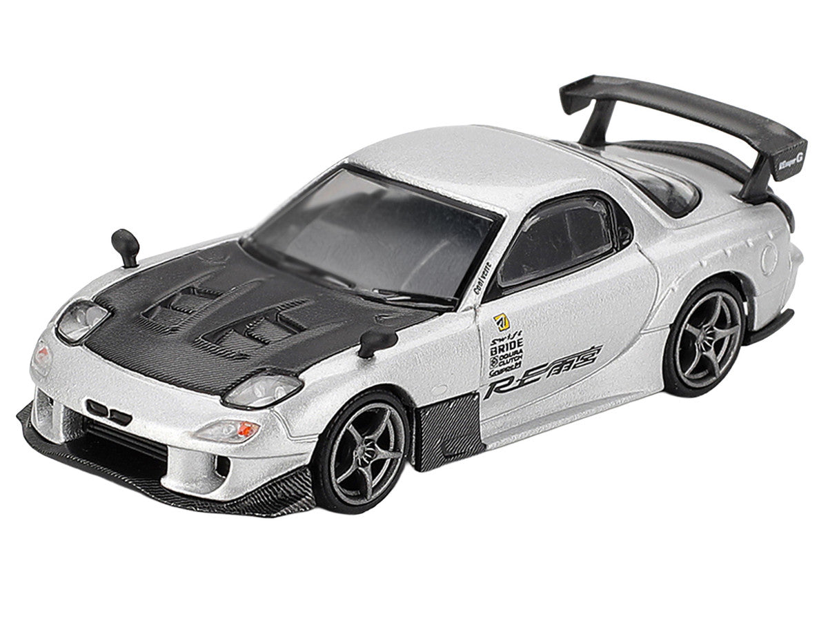 Mazda RX-7 RE-Amemiya Silver Metallic with Matt Black Hood Limited Edition 1/64 Diecast Model Car by Mini GT-2