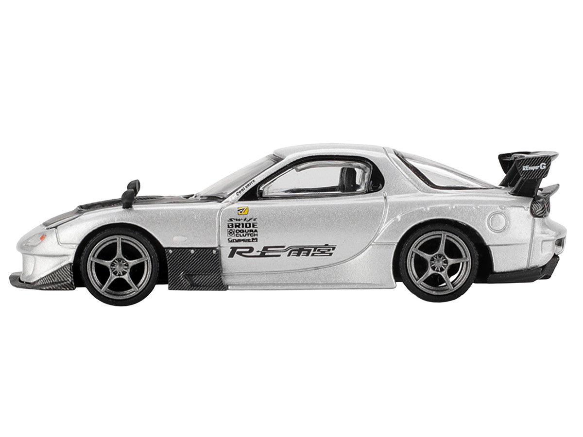 Mazda RX-7 RE-Amemiya Silver Metallic with Matt Black Hood Limited Edition 1/64 Diecast Model Car by Mini GT-0